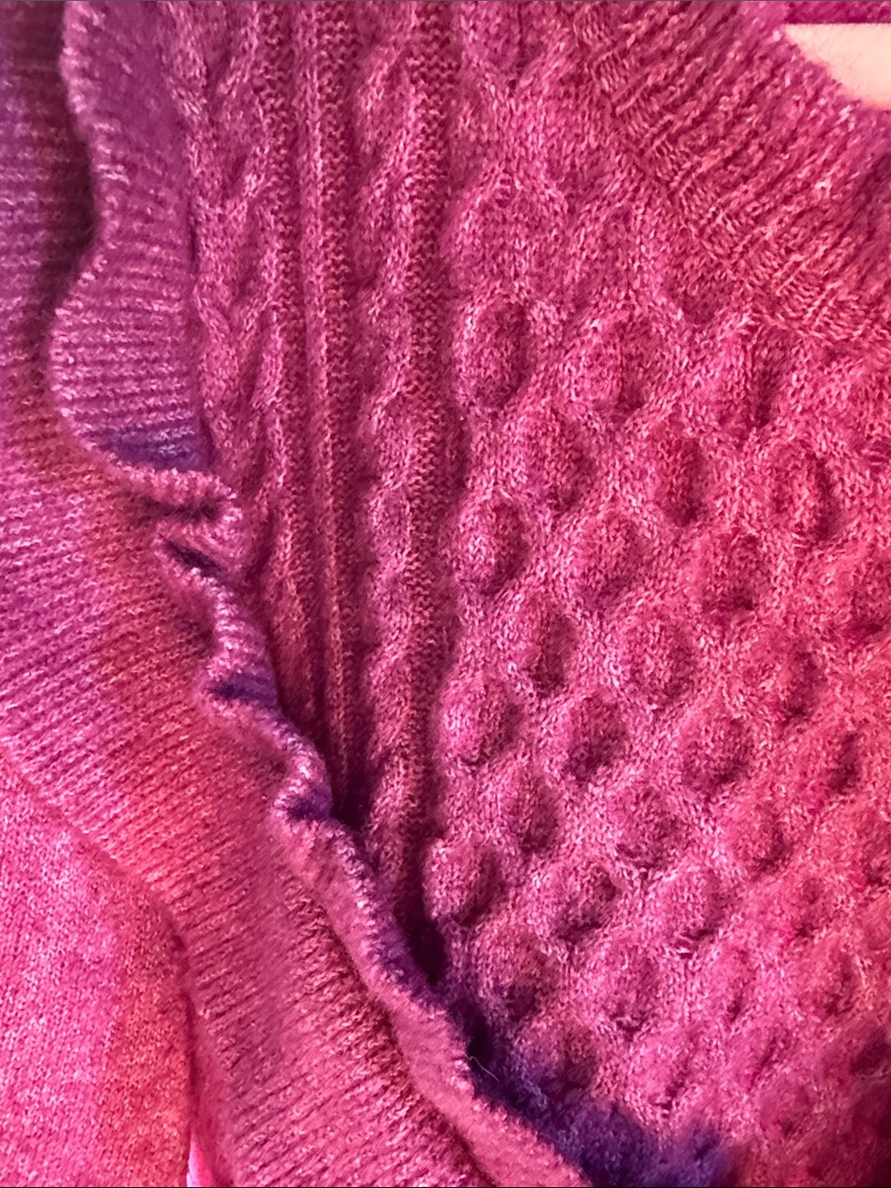 Monsoon Pink Raspberry Cable & Ruffle Detail Sweater - Picture 7 of 7